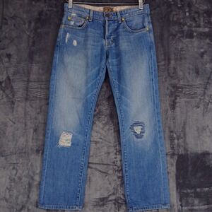 Rich & Skinny Jeans Womens 24 Blue Distressed Patchwork Button Fly Made USA